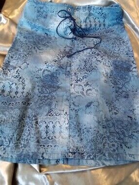 #696 Blue Lace-Print A-Line Skirt  - S